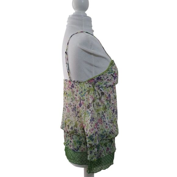 Zara Women's Sleeveless Green Floral Y2k Babydoll Coquette Top Sz Small - Picture 2 of 8